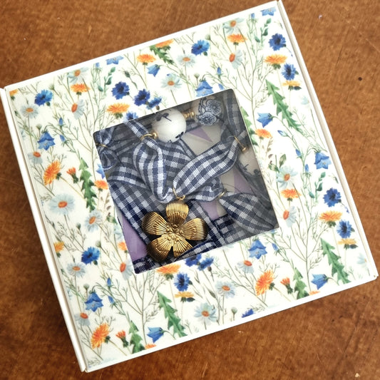 Ketting lint geblokt bloem stof delftsblauw