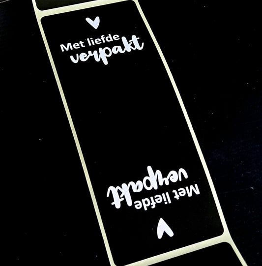 Sticker met liefde verpakt zwart XL