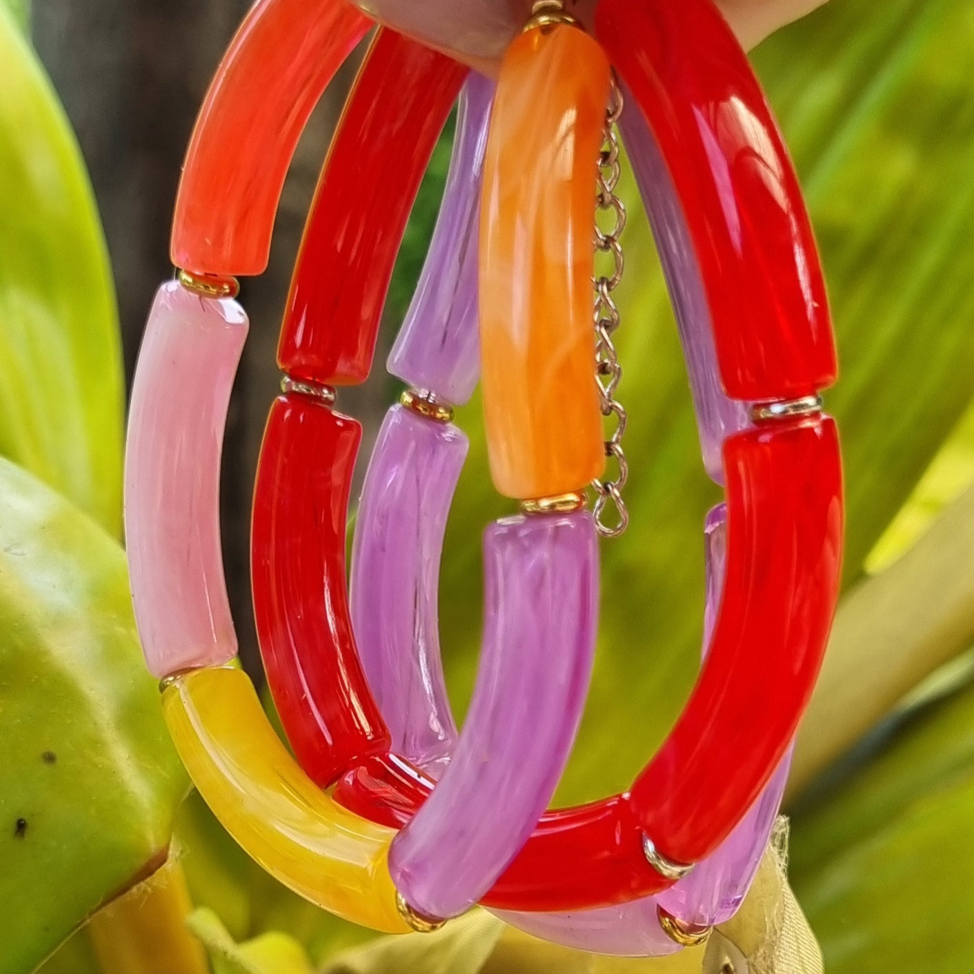Armband tube kralen gebogen rood