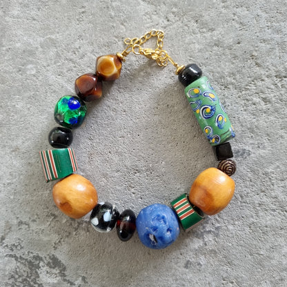Armband afrikaanse glaskralen groen blauw