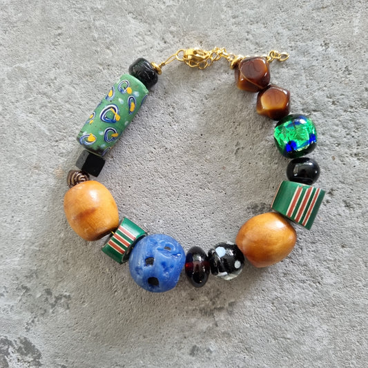 Armband afrikaanse glaskralen groen blauw