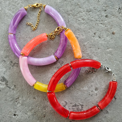 Armband tube kralen gebogen rood