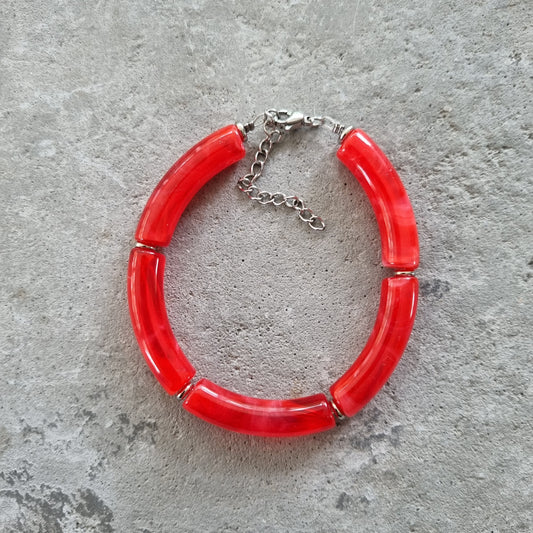 Armband tube kralen gebogen rood