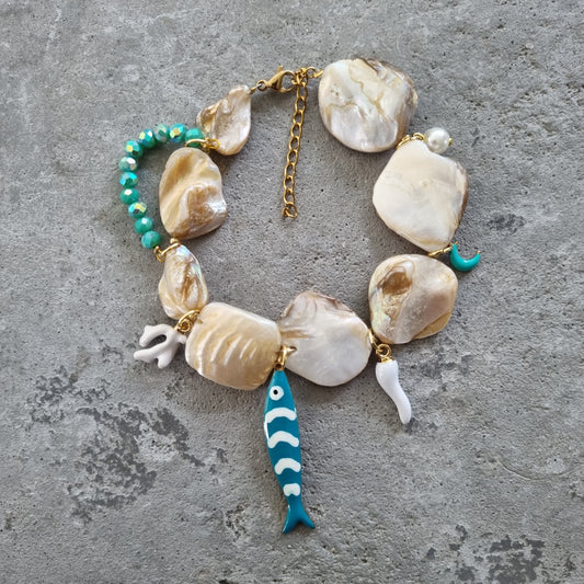 Armband schelpen zeewier koraal peper maan vis