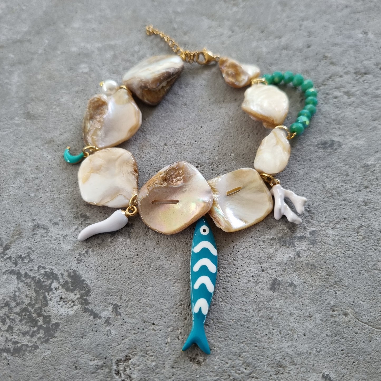Armband schelpen zeewier koraal peper maan vis