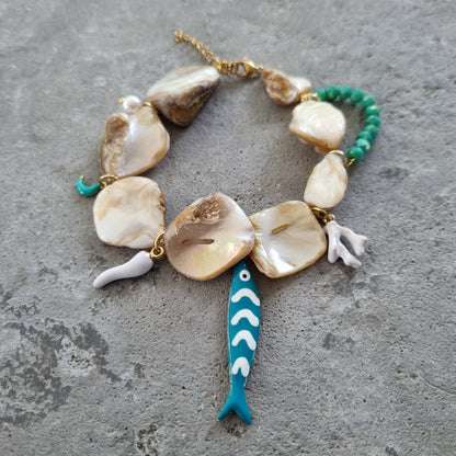 Armband schelpen zeewier koraal peper maan vis