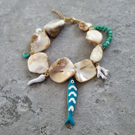 Armband schelpen zeewier koraal peper maan vis