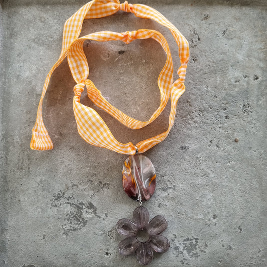 Ketting stof ruitjes blokjes bloem