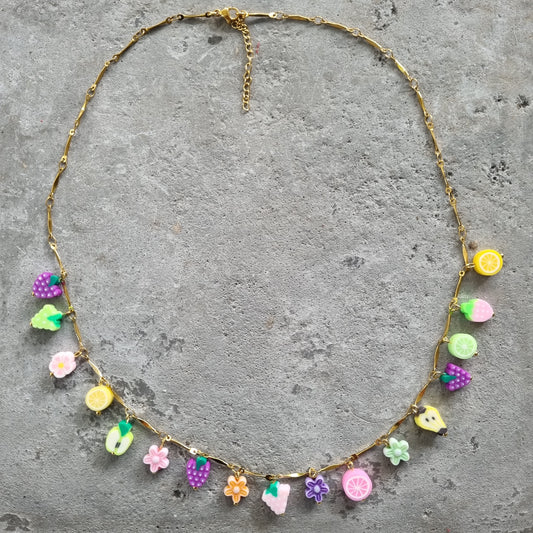 Ketting schakels fruit bloemetjes goud