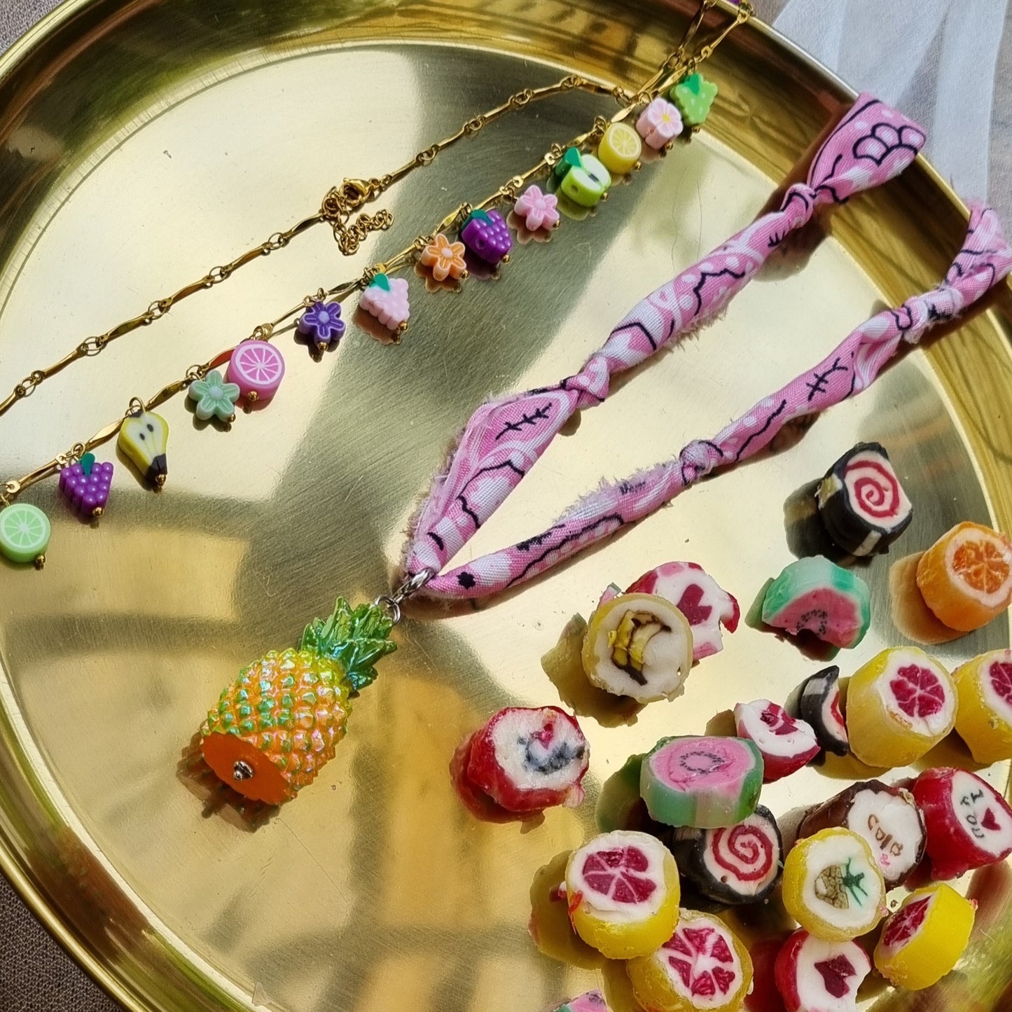 Ketting bandana ananas roze