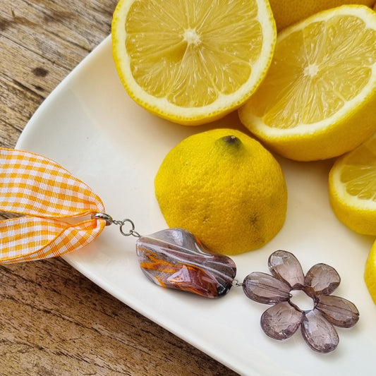 Ketting stof ruitjes blokjes bloem