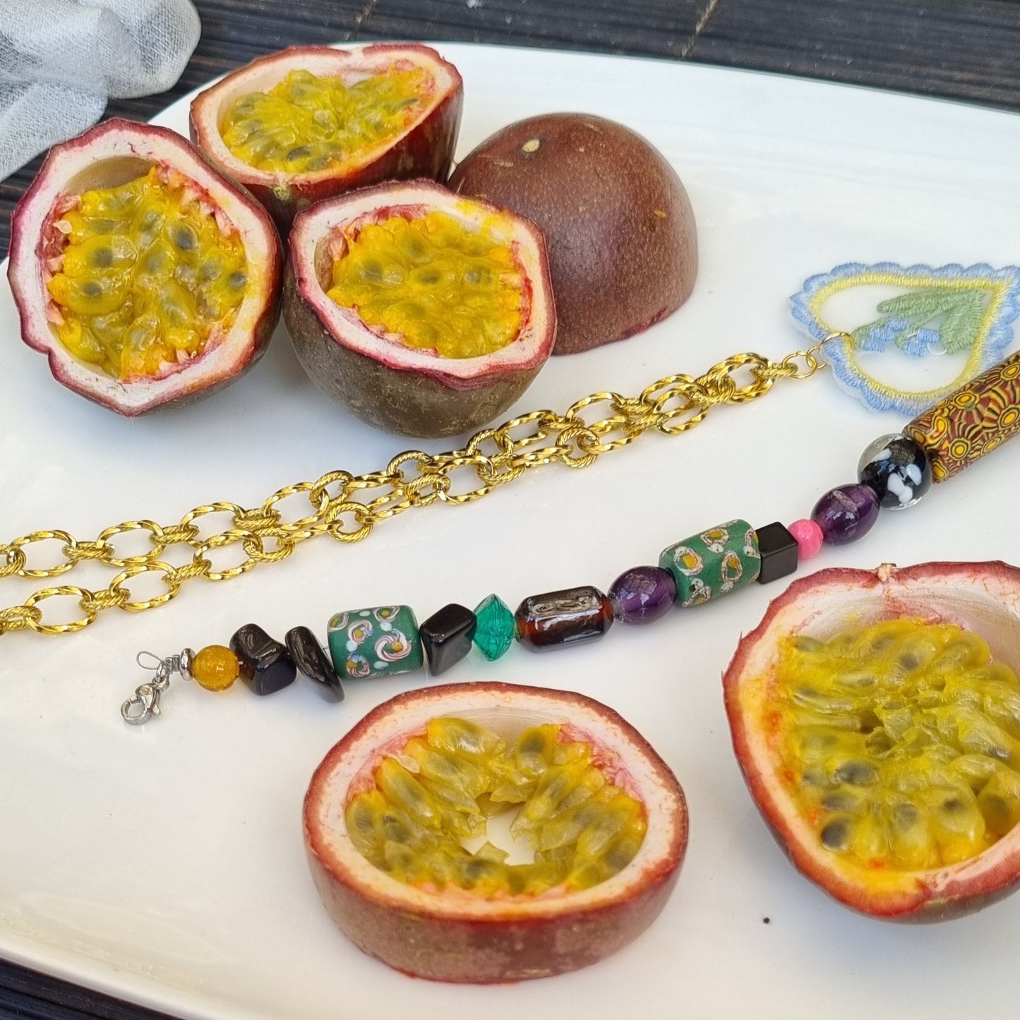 Armband Afrikaanse glaskralen roze geel
