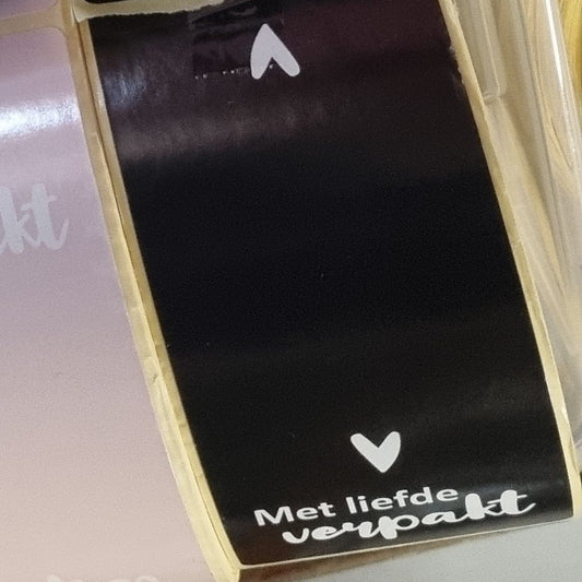Sticker met liefde verpakt wit XL