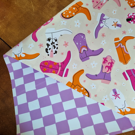 Cadeaupapier cowboyboots geblokt
