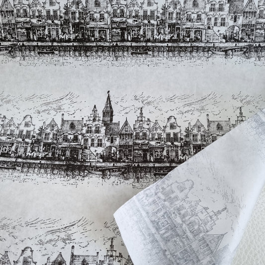 Cadeaupapier huisjes pentekening