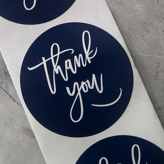 Sticker thank you donkerblauw