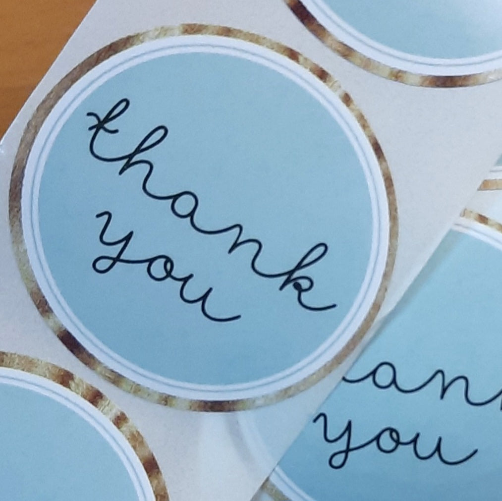 Sticker thank you lichtblauw